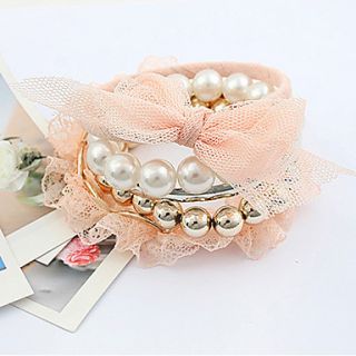 Womens Sweet Lace Layered Pearl Bracelet