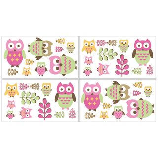 Sweet Jojo Designs Pink Happy Owl Wall Decal Stickers (set Of 4) (Paper*NOTE These decals are intended for standard flat wall finishes and may not adhere completely to a textured wall. Please consult a professional if you are working with a non standard 