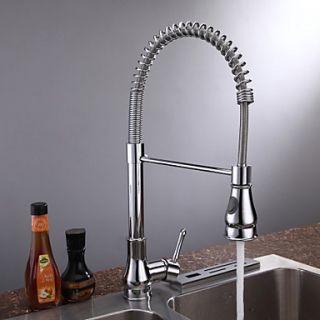 Solid Brass Contemporary Chrome Finish Single Handle Pull Out Kitchen Faucet