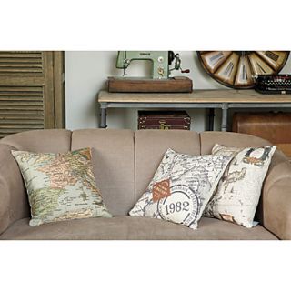 Set of 3 Modern Map Cotton/Linen Decorative Pillow Cover