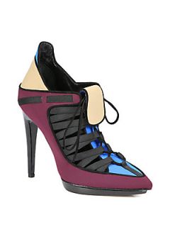 Mixed Media Lace Up Platform Ankle Boots  