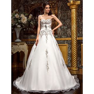 A line Sweetheart Court Train Chiffon Wedding Dress (492767)