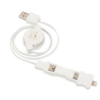 3 in 1 Apple 8 Pin, Micro USB and mini USB to USB Retractable Cable for iPhone 5 and iPad mini and All