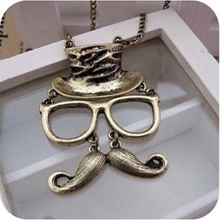 Womens Vintage Hat Beard Glasses Bib Necklace