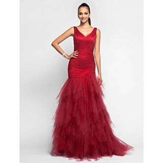 Trumpet/Mermaid V neck Tulle Evening/Prom Dress