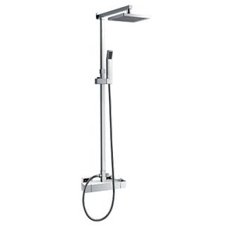 Wall Mount Chrome Finish Thermostatic Contemporary Shower Faucet with 8 Inch Shower Head and Hand Shower