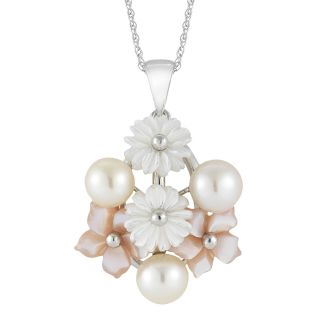 Cultured Freshwater Pearl & Mother Of Pearl Floral Pendant, White, Womens