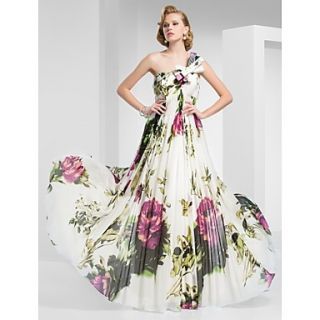 A line One Shoulder Floor length Print Chiffon Evening/Prom Dress