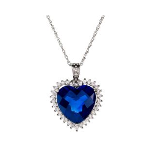Lab Created Blue & White Sapphire Heart Pendant, Womens
