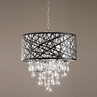 60W Modern Pendant Light with 4 Lights and Black Metal Drum Shade