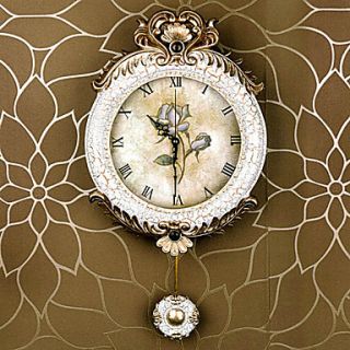 22H Retro Floral Polyresin Wall Clock with Pendulum