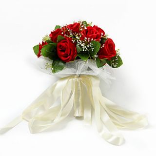 Red Satin / Cotton Rose Round Wedding Bridal Bouquet