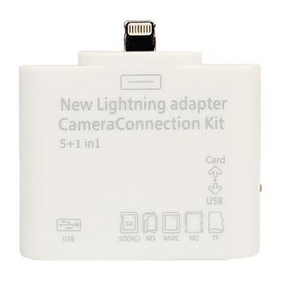 5 in 1 Lightning Camera Connection Kit SD TF MS Card Reader Adapter for iPad Mini, iPad 4 (White)