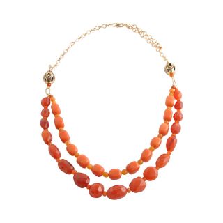 Art Smith by BARSE Red & Orange Gemstone Double Strand Necklace, Womens