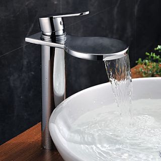 Solid Brass Single Handle Chrome Finish Waterfall Bathroom Sink Faucet(Tall)