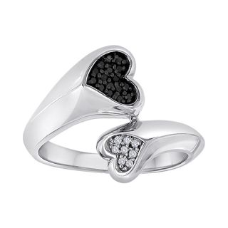 1/10 CT. T.W. White & Color Enhanced Black Diamond Double Heart Ring, Womens