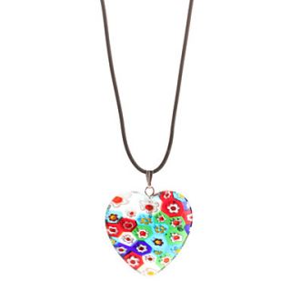 Flower Pattern Heart Shaped Oblate Glaze Necklace (Assorted Color)