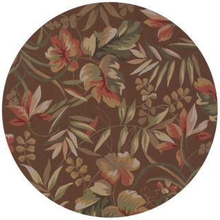 Hand hooked Covington Boca Retreat Light Cocoa Indoor/ Outdoor Rug (710 Round) (BrownSecondary colors Apricot, ash rose, brown, fern, ivory, mist, rum custardPattern FloralTip We recommend the use of a non skid pad to keep the rug in place on smooth su