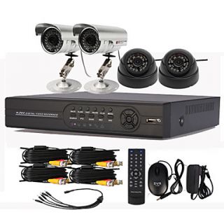 4 Channel CCTV DVR System with HD Recording (2 Outdoor Waterproof Camera 2 Indoor Dome Camera)
