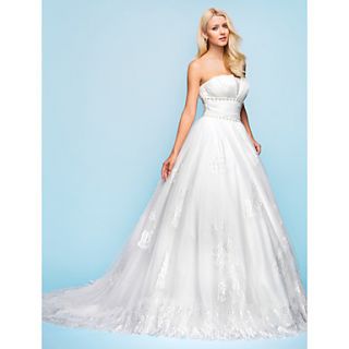 Free Custom measurements Ball Gown Strapless Chapel Train Organza And Tulle Wedding Dress