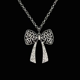 Hollow Bow Crystal And Alloy Necklace(Silver)
