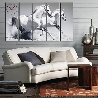 Classic White Horse Wall Clock in Canvas 5pcs