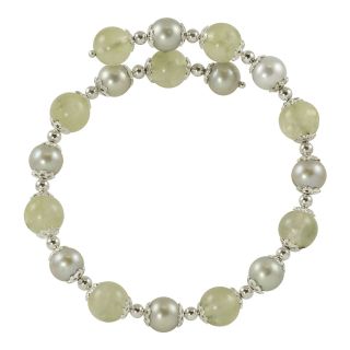 Gray Cultured Freshwater Pearl & Green Prehnite Bracelet, Womens
