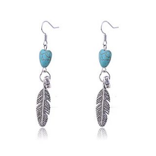 Alloy Heart Pattern Feather Pendant Earrings