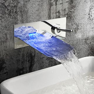Sprinkle by Lightinthebox   Chrome Finish Color Changing LED Waterfall Wall Mount Bathroom Sink Faucet