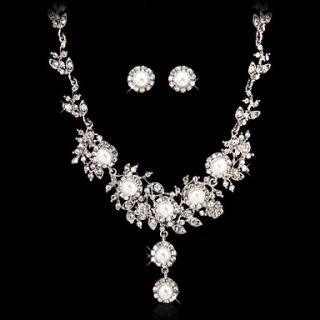 High Quality Alloy Imitation Pearl And Czech Rhinestones Jewelry Set Including Necklace And Earrings