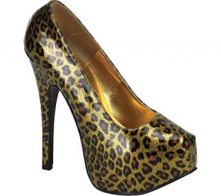 Womens Bordello Teeze 37   Gold Cheetah Patent High Heels