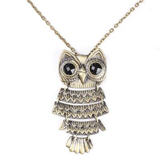 Owl Shape Copper Necklace with Rhinestone Eyes