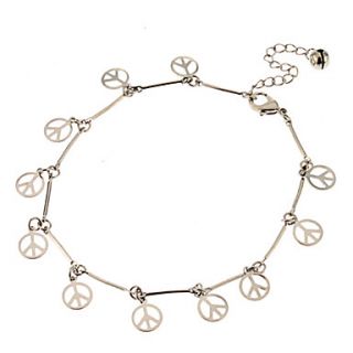 Peace Sign Pendant Metal Anklet(Platinum)