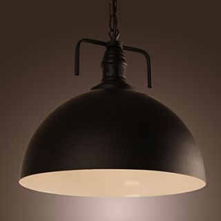 60W Modern Pendant Light with Black Hemisphere Shade and Factory Style Chain