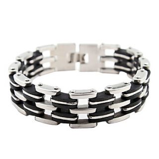 Silver Black Stainless Steel Wide Bracelet