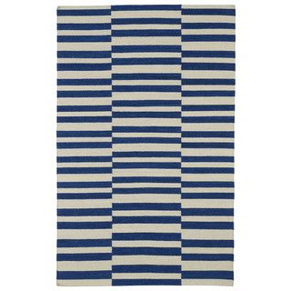 Flatweave Tribeca Blue Stripes Wool Rug (2 X 3)