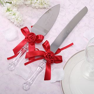 Personalized Satin Flower Wedding Cake Knife And Server Set