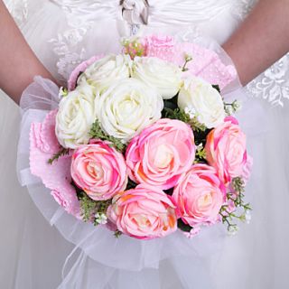 Beautiful Round Shape Pink White Wedding Bridal Bouquet(More Colors)