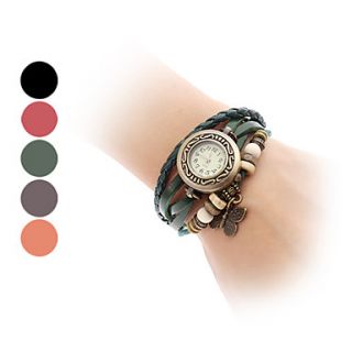 Womens Butterfly Style Quartz Analog Leather Band Bracelet Watch (Assorted Colors)