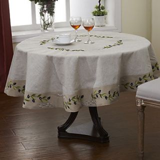 Olive Branch Linen Vintage Look Embroidered Table Cloth