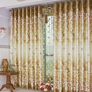 (One Pair) Traditional Print Floral Energy Saving Curtain