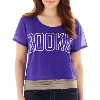 City Streets Short Sleeve Cropped Mesh Tee, E Violet Rookie, Womens