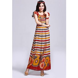 Womens Cotton Print Stripes Maxi Dress