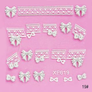 5PCS 3D White Lace Nail Stickers NO.5 Wedding(Assorted Colors)
