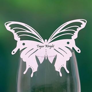 Pretty Butterfly Shaped Wedding Place Card For Glass (Set of 12)