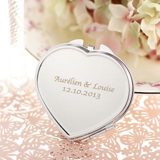 Personalized Heart Shaped Stainless Steel Compact Mirror Favor