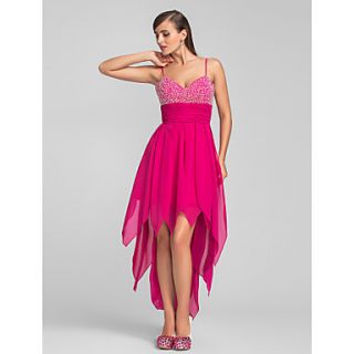 A line Spaghetti Straps Asymmetrical Chiffon Cocktail/Prom Dress (631251)