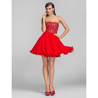 A line Princess Strapless Short/Mini Chiffon Cocktail/Prom Dress (635915)