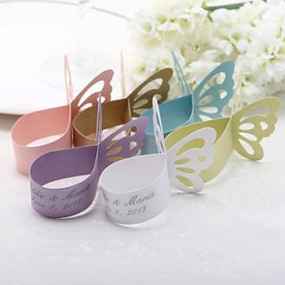 Personalized Butterfly Design Pearl Paper Napkin Ring   Set of 12 (More Colors)