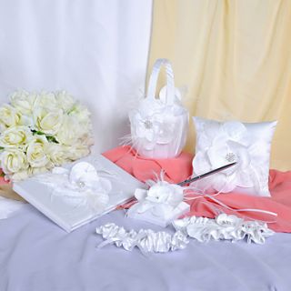 Wedding Collection Set In White Satin With Pretty Flower (6 Pieces)